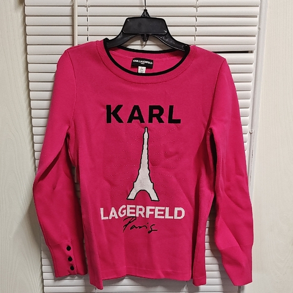 Karl Lagerfeld Kids Fuchsia Eiffel Tower Long Sleeve Tee - Picture 1 of 3